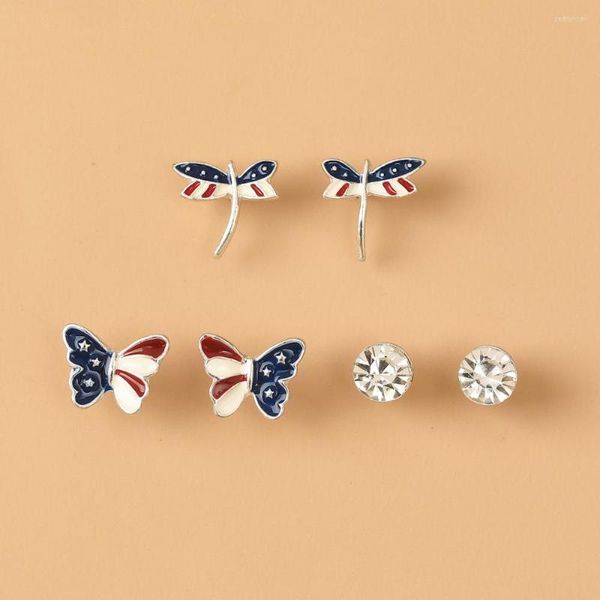 Boucles d'oreilles Stud FaHion Ins 3pair / Set Butterfly pour femmes Dragonfly Animal Ear Jewelry Girl's Simple 2023 Party Gifts