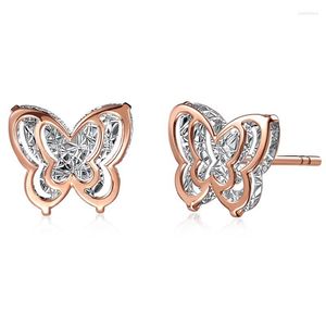 Stud -oorbellen Fancy Butterfly 18K Real True Solid Echte Rose Gold Au750 Piercing voor vrouwen vrouwelijke luxe kantoorjuwelen