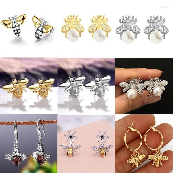 Pendientes de tuerca de abeja de miel de dos tonos para mujer, joyería llamativa de regalo de cumpleaños de Animal de Color metálico mate