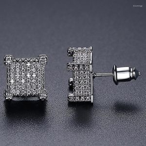 Boucles d'oreilles mode 10mm carré noir cubique Zircon glacé boucle d'oreille pour hommes femmes cristal or couleur Hiphop bijoux Brincos