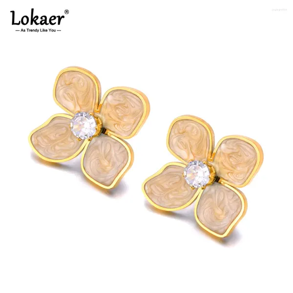 Boucles d'oreilles Mode 316L Fleur d'émail en acier inoxydable pour femmes 18k Gold PVD Bijoux de charme quotidien moderne E24048