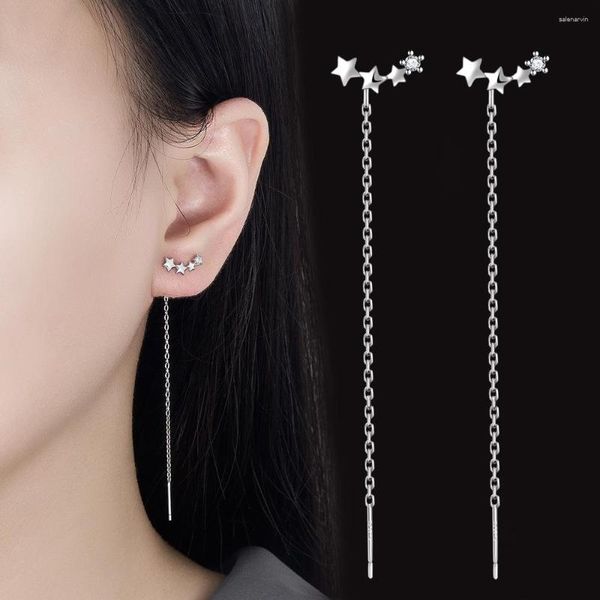 Boucles d'oreilles mode 925 argent aiguille gland étoile brillante femmes coréenne longue ligne élégante boucle d'oreille bijoux de mariage