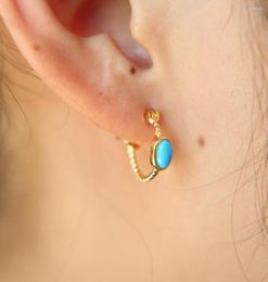 Boucles d'oreilles à tige en argent Sterling 925, pierre turquoise délicate, Clip Anti-allergie minimal sur goujons, couleur or, 1354779