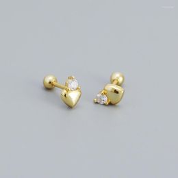 Boucles d'oreilles mode 925 en argent Sterling mignon coeur de pêche petite perle à vis pour les femmes Simple oreille os Piercing bijoux