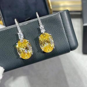 Boucles d'oreilles mode 925 en argent sterling jaune Zircon boucle d'oreille femmes cristal ovale balancent bijoux de mariage fête gland conception