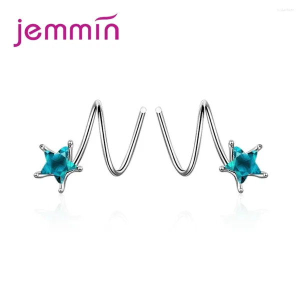 Boucles d'oreilles à tige en argent Sterling 925, géométrique, en forme d'étoile, en Zircon cubique bleu, pour femmes et filles, cadeau de vacances