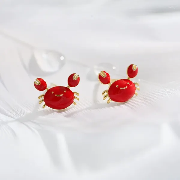 Pendientes de tachuelas Fashion 925 Sterling Silver Red Crab for Women Girls Declaración de regalos