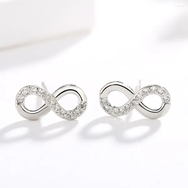 Boucles d'oreilles à clous en argent Sterling 925, symbole d'amour infini, plata pour femmes avec nœud CZ, bijoux pour filles