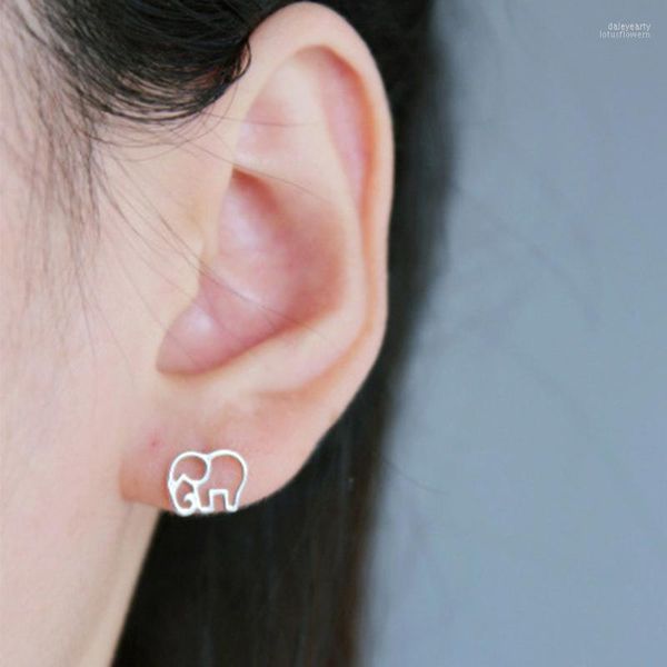 Pendientes de tuerca a la moda, pendiente de plata de ley 925 para niña, Mini elefante hueco, Animal para mujer, joyería para fiesta de cumpleaños, regalo Dale22