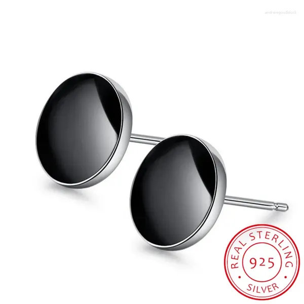 Boucles d'oreilles Stud Fashion 925 Sterling Sliver Black Vinyl Spot pour hommes et femmes Brincos de Prata Silver Jewelry S-E187