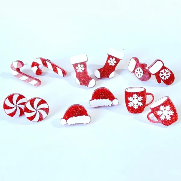 Boucles d'oreilles Stud Fashion Acrylique Christmas Oreau post blanc Red Snowflake Hat Chauques pour femmes bijoux de fête 1pair