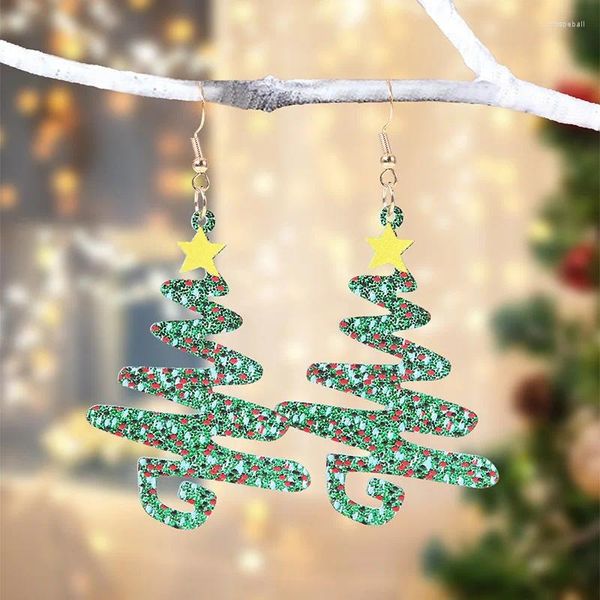 Pendientes de tuerca Moda Acrílico Pendiente de árbol de Navidad para mujer Chica Estrella coreana Santa Navidad Bowknot Cuelga Declaración Año Regalo de joyería