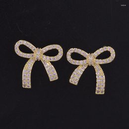 Boucles d'oreilles à clous en Zircon pour femmes, bijoux assortis avec bobine de moustique, Clip d'oreille Micro-incrusté, nœud papillon, vente en gros