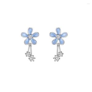 Boucles d'oreilles clous Fashion And Fresh Handmade Email Blue Flower Tassel Crystal