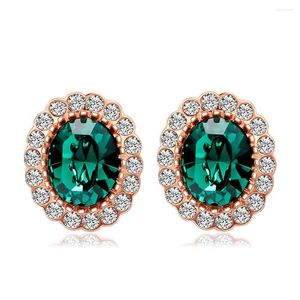 Stud -oorbellen mode Oostenrijkse rode kristal ruby ​​ruby ​​smaragd edelstenen diamant voor vrouwen roségouden kleur sieraden bijoux bague brincos