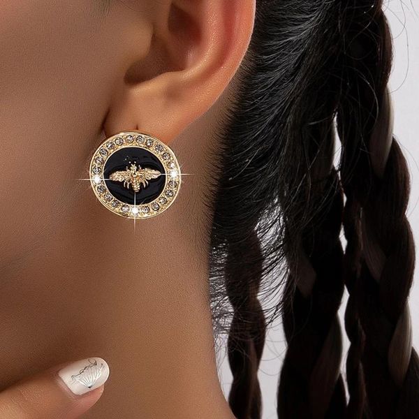 Pendientes cortos Moda Negro Aleación Para mujeres modernas Redondo Estampado animal Joyas