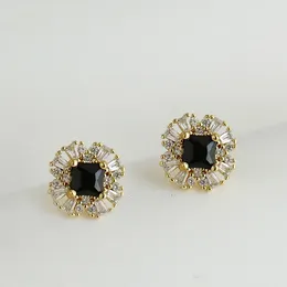 Boucles d'oreilles en Zircon noir pour femmes, argent S925, or, fleur créative, petits bijoux tout-en-un, cadeau