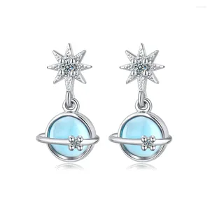 Boucles d'oreilles planète bleue en Zircon, Simple, plaqué argent, étoile, bijoux de tempérament pour femmes et filles