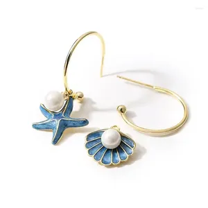 Boucles d'oreilles à tige en forme d'étoile de mer bleue, en alliage de perles, forme irrégulière, Style plage océan, pour femmes, cadeau de fête d'anniversaire