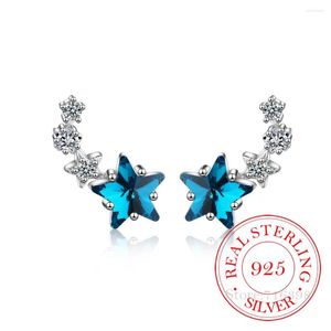 Stud-oorbellen Fashion Blue Zirconia Star 925 Sterling Silver voor vrouwen Sterling-Silver-Jwelry Cute Small Crystal Studs Earring