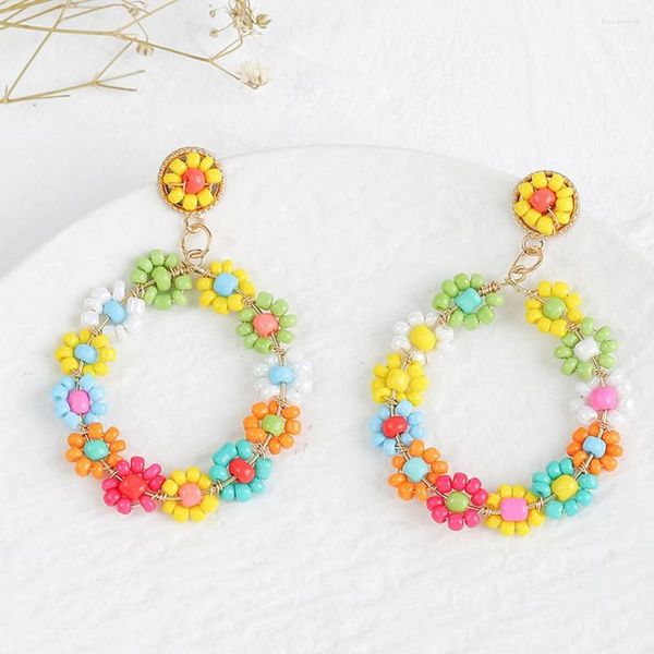 Boucles d'oreilles Boho pour femmes, Style coloré, bijoux à fleurs douces, accessoires floraux en perles pour vacances en bord de mer