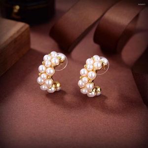 Boucles d'oreilles marque de mode blanc rond perle cerceau boucle d'oreille accessoires de mariage plaqué or perle femmes cercle géométrique bijoux