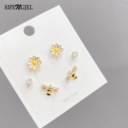 Boucles d'oreilles Stud Fashion Brilliant Crystal Zircon Flower Bee Set for Women Sweet Summer Set Hypoallernic Jewelry 2024
