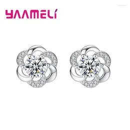 Boucles d'oreilles Mode Brincos Bijoux 925 Sterling Argent Twist Empilable Brillant Fleur Zircon Cristal Pour Femmes Filles Pendientes