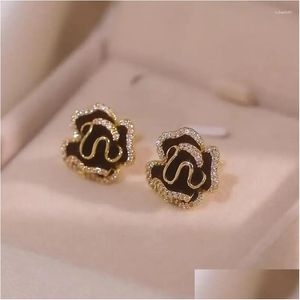 Boucles d'oreilles mode camélia Rose gouttes d'huile petite lumière luxe élégant noir Simple femme bijoux livraison directe Otnda