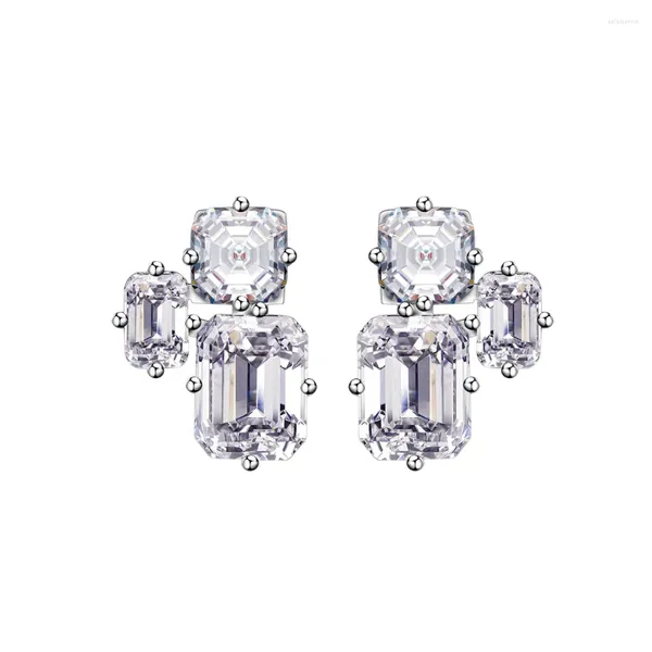 Boucles d'oreilles à clous asymétriques en argent 925, pour femme, Niche, Style Instagram, coupe émeraude, Simulation de diamant