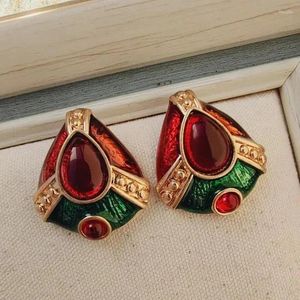 Stud Oorbellen Mode Kleurrijke Zirkoon Driehoek Rood Groen Steen Druipend Glazuur Metaal Voor Vrouwen Etentje Sieraden Cadeau