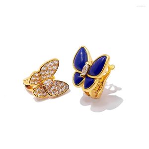Boucles d'oreilles Stud Copper Gold Bijoux exquis Exquis Simple Metallic Lapis Lazuli Diamond Double papillon