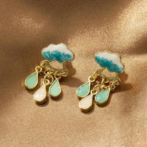 Boucles d'oreilles mode mignon nuage bleu goutte de pluie balancent pour les femmes doux blanc glaçure coréenne longue chaîne gland boucle d'oreille bijoux de fête