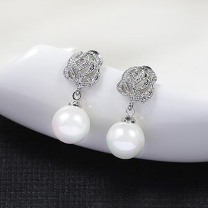 Boucles d'oreilles à la mode, fleur exquise, perle en cristal avec Zircon blanc, bijoux de mariée pour femmes, cadeaux de fête de mariage