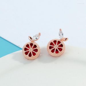 Boucles d'oreilles mode mignon pamplemousse or Rose couleur incrustation rouge Zircon cristal doux fruits d'été bijoux