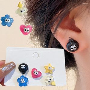 Pendientes de tuerca a la moda, bonito conjunto coreano para chicas, pendientes de resina de colores de dibujos animados dulces a la moda, pendientes pequeños asimétricos de lujo, joyería