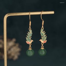 Boucles d'oreilles à tige Design de mode Style chinois ancien Costume Cheongsam émail peinture Imitation Jade rétro pie