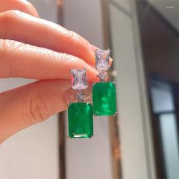 Stud Oorbellen Fashion Design Square Cut Emerald CZ Drop Earring Vrouwelijke Zilveren Kleur Dangler Vintage Bruiloft Engagement Jewelry214c
