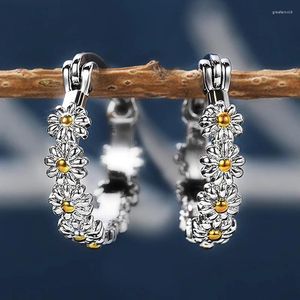 Boucles d'oreilles mode femme 925 argent aiguille empilable marguerite mosaïque cubique Zircon pour les femmes déclaration Bijoux