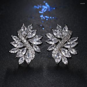 Stud Oorbellen Mode Vrouwelijke Kristal Zirkoon Luxe Zilveren Kleur Blad Studs Oorbellen Voor Vrouwen Vintage Party Bruiloft India Sieraden