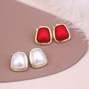 Boucles d'oreilles mode Femme géométrique carré oreille couleur rouge simulé perle boucle d'oreille pour femmes Style coréen accessoires Bijoux