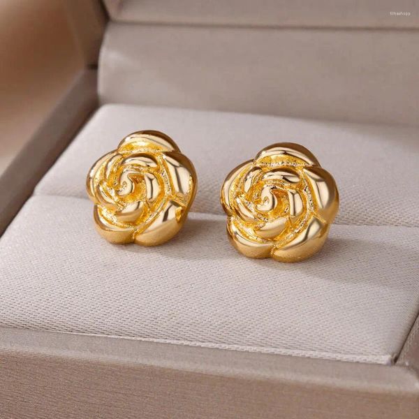 Boucles d'oreilles à tige en forme de fleurs pour femmes et filles, couleur or, en acier inoxydable, bijoux exquis, fête De fête