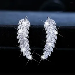 Boucles d'oreilles à clous pour femmes, bijoux à la mode, strass délicat, plume, feuille, cristal, breloque, cadeau