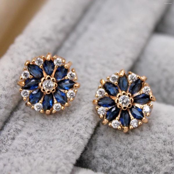 Pendientes de tachuelas Fashion for Women Gold Color Flower Flower With Navy Zircon Jewelry Farty Anniversary Anniversary