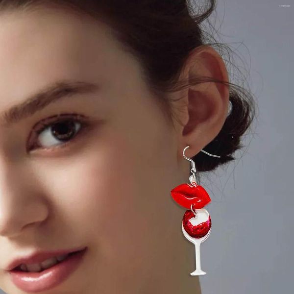 Boucles d'oreilles mode pour femmes saint valentin Sexy lèvres rouges bouteille de vin rouge à lèvres talons hauts acrylique balancent