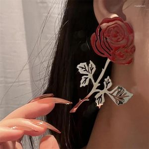 Boucles d'oreilles en émail Rose pour femmes et filles, mode rétro français, creux, peint, personnalité, tendance, tempérament, bijoux assortis