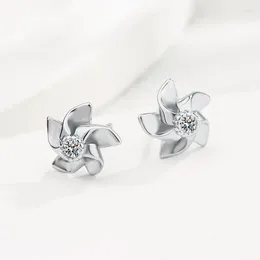 Pendientes de tuerca moda francesa romántica cristal molino de viento Chapado en plata personalidad minimalista temperamento pequeña flor TYB340