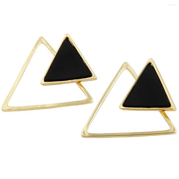 Boucles d'oreilles mode géométrique Triangle d'or Reiki guérison Agate noire double usage femmes boucle d'oreille bijoux cadeaux pour fille