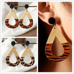 Boucles d'oreilles mode géométrique évidé léopard pour femmes filles déclaration exagérée en bois imprimé Animal bijoux