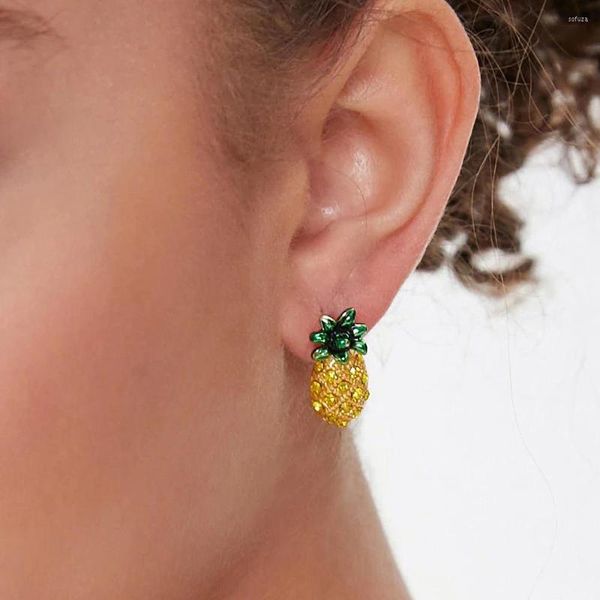 Boucles d'oreilles mode couleur or cristal ananas pour femmes dame belle strass Friut mignon bijoux filles cadeau